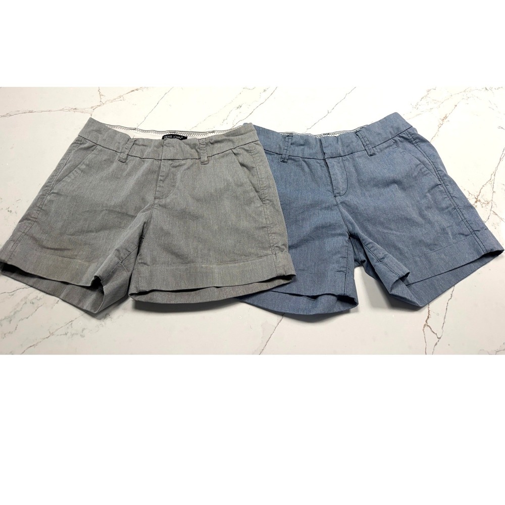 Dear John Hampton Shorts Bundle Sz 27 Grey‎ & Blue Chino Cuffed Mid Rise 2 Pairs